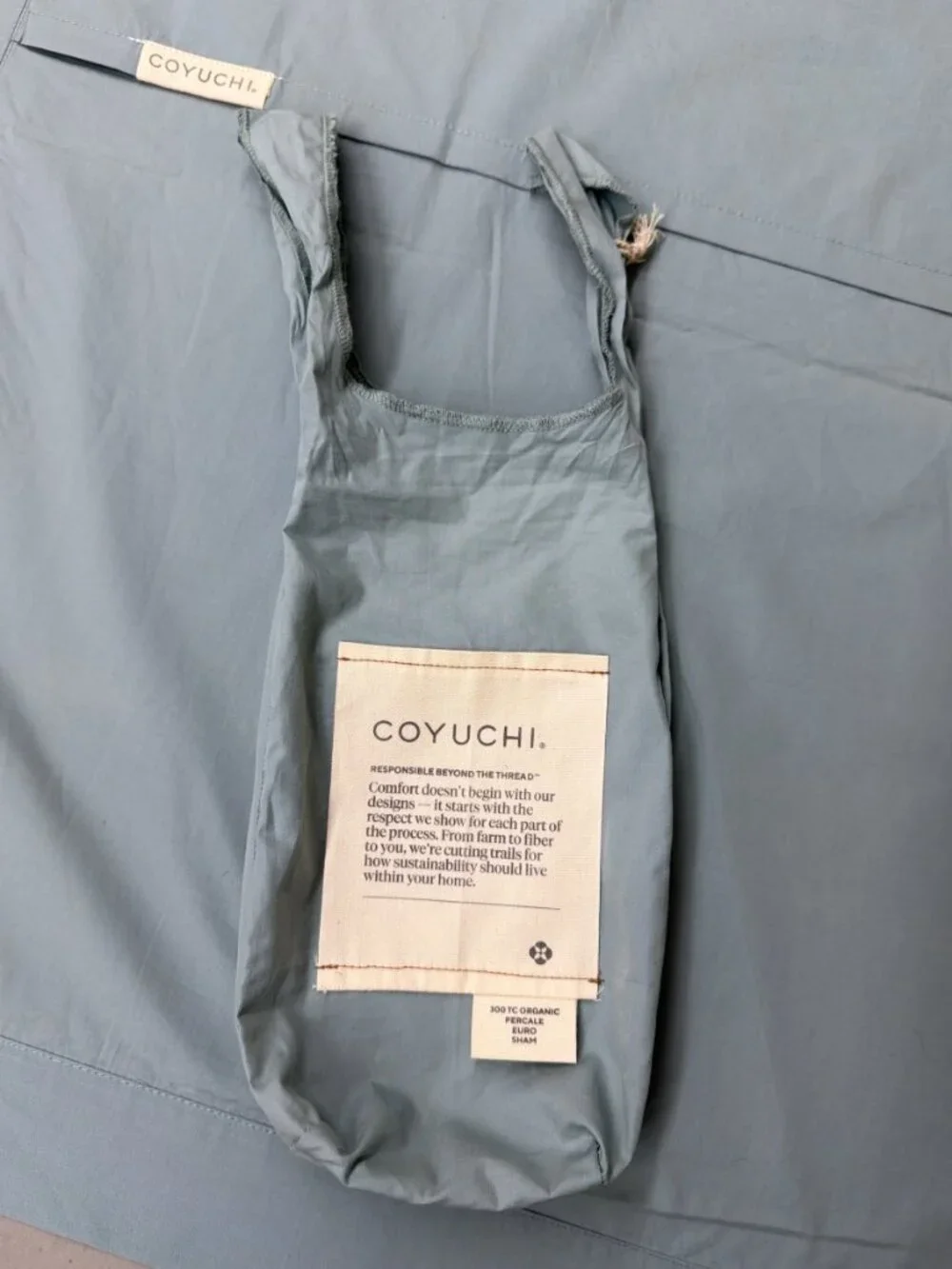 COYUCHI Pacific Blue Organic Percale Sham Euro Size 26x26 NWOT